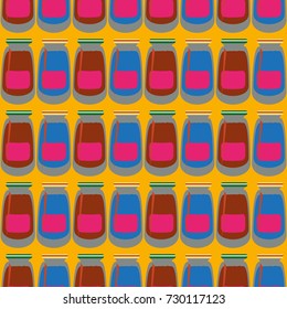 Jars with rustic home canning new seamless pattern for background.