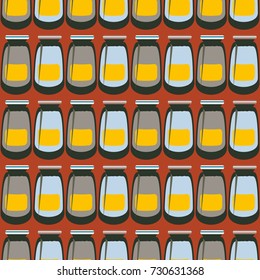 Jars with rustic home canning new seamless pattern for background.