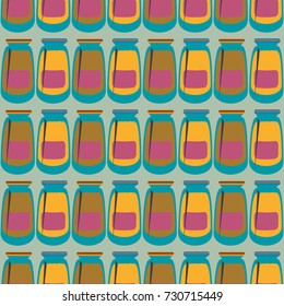 Jars with rustic home canning new seamless pattern for background.
