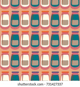 Jars with rustic home canning new seamless pattern for background.