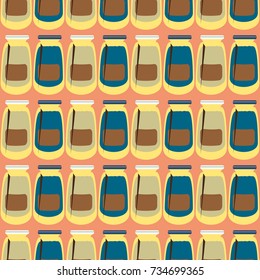 Jars with rustic home canning new seamless pattern for background.