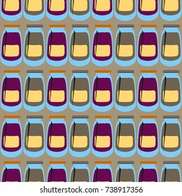 Jars with rustic home canning new seamless pattern for background.