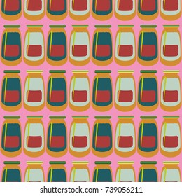 Jars with rustic home canning new seamless pattern for background.