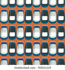 Jars with rustic home canning new seamless pattern for background.