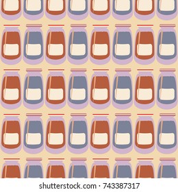 Jars with rustic home canning new seamless pattern for background.