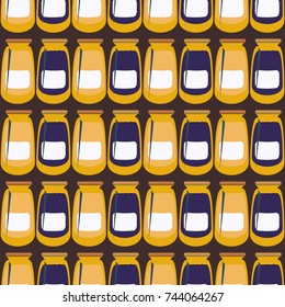 Jars with rustic home canning new seamless pattern for background.