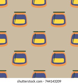 Jars with rustic home canning new seamless pattern for background.