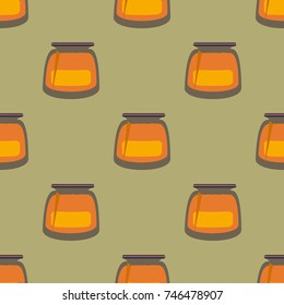 Jars with rustic home canning new seamless pattern for background.