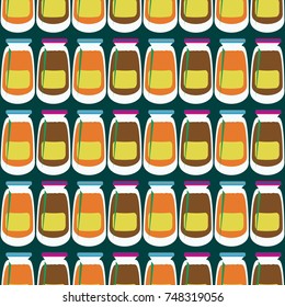 Jars with rustic home canning new seamless pattern for background.