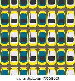 Jars with rustic home canning new seamless pattern for background.