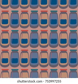 Jars with rustic home canning new seamless pattern for background.