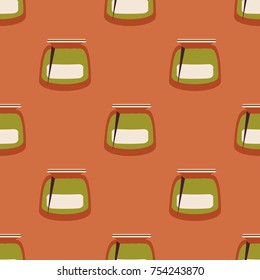 Jars with rustic home canning new seamless pattern for background.