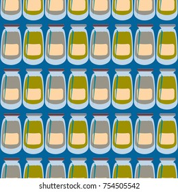 Jars with rustic home canning new seamless pattern for background.