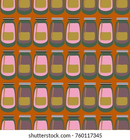 Jars with rustic home canning new seamless pattern for background.