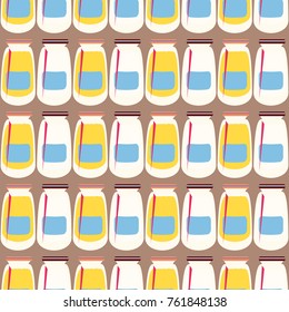 Jars with rustic home canning new seamless pattern for background.