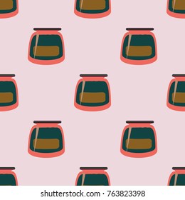 Jars with rustic home canning new seamless pattern for background.
