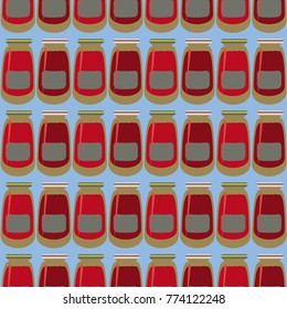 Jars with rustic home canning new seamless pattern for background.