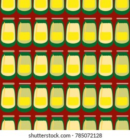 Jars with rustic home canning new seamless pattern for background.
