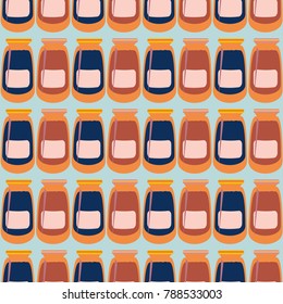 Jars with rustic home canning new seamless pattern for background.