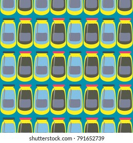 Jars with rustic home canning new seamless pattern for background.