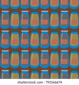 Jars with rustic home canning new seamless pattern for background.
