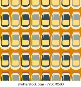 Jars with rustic home canning new seamless pattern for background.