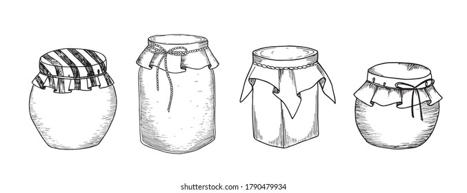 Jars. Conjunto de ilustraciones gráficas dibujadas a mano en el estilo de esbozo
