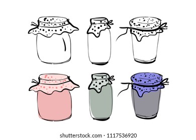 Jars in sketch style vector illustration. Hand drawn jam
