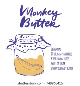 Jars in sketch style vector illustration. Hand drawn monkey butter 