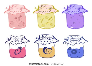 Jars in sketch style vector illustration. Hand drawn jam