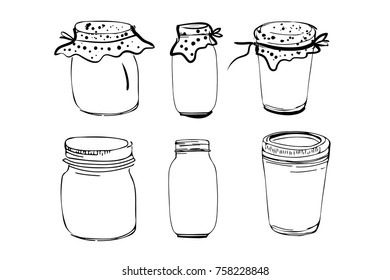 Jars in sketch style vector illustration. Hand drawn jam