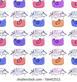 Jars in sketch style vector illustration. Hand drawn jam seamless pattern