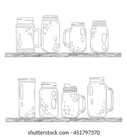 Jars for smoothies and lemonades. Scandinavian style set. 