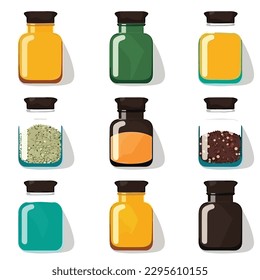 Jars with spices set vector illustration isolated on white