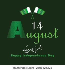 Jashan e Azadi Mubarak means in English (Happy Independence Day), 14 August, Pakistani flag, social media post, banner, flyer, eps vector file, 