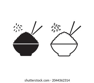 jasmine or basmati rice grains in bowl with chopsticks vector icon