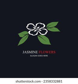 Jasmine element vector logo. Round emblem in minimal linear style - natural product design, florist, cosmetics, ecology concept, wellness, spa, raw food package.