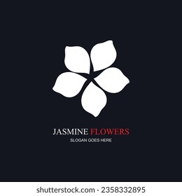 Jasmine element vector logo. Round emblem in minimal linear style - natural product design, florist, cosmetics, ecology concept, wellness, spa, raw food package.