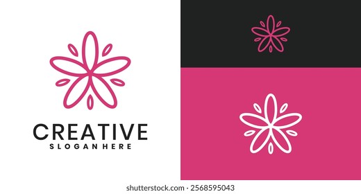 Jasmine emblem logo with line art style, design template vector