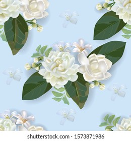 Jasmine flower bouquet seamless pattern on white background