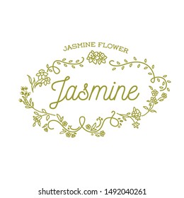 Jasmine - The Flower. Decorative set of Personal Name and Meaning with floral wreath. Vector Isolated Graphic design elements and illustration. Flowers, script, lettering, calligraphy.