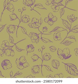 Jasmine flower, floral seamless pattern, hand drawn, vector