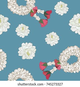 jasmine flower and garland use in traditional mother's day , hand draw sketch seamless pattern vector.