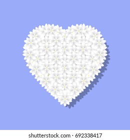 jasmine flower heart shape vector on blue background, white flower group