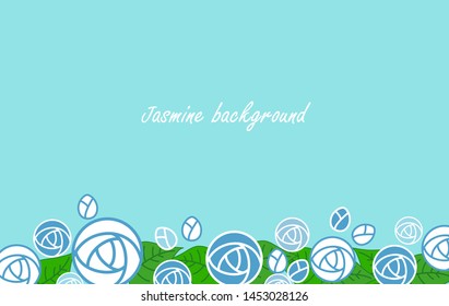 Jasmine flower on blue background , Vector illustration, Jasmine is known as the symbol of Mother's Day in Thailand , Heart Shape Card .