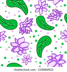 Jasmine flower pattern design with leaves with additional dots, can be used for fabric, textile, wrapping paper, table cloth, curtain fabric and etc.