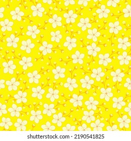 Jasmine flower seamless pattern. floral print. yellow cherry blossom background. good for dress, fabric, textile, fashion.