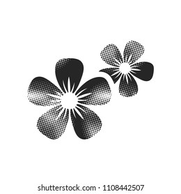 Jasmine flowers icon in halftone style. Black and white monochrome vector illustration.