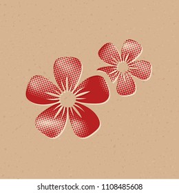 Jasmine flowers icon in halftone style. Grunge background vector illustration.