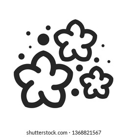 Jasmine flowers icon in thick outline style. Black and white monochrome vector illustration.